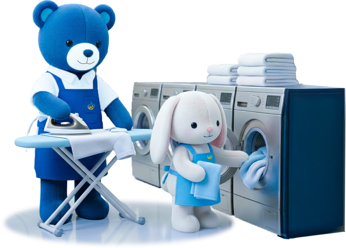 BestAtServices bear and rabbit running a laundry
